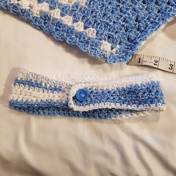 Hand crafted poncho 18m - 3T blue and white NEW - Picture 5 of 6